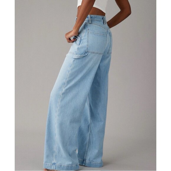 American Eagle Women’s Super High Rise Baggy Wide Leg Jeans Size 14 Stretch - Picture 3 of 12